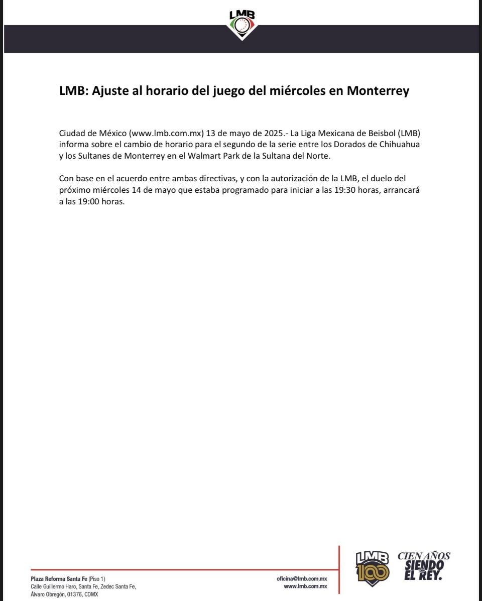 Comunicado: Cambia de horario el juego 2 frente a Dorados