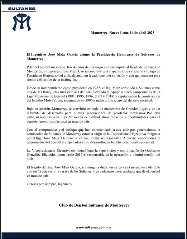 COMUNICADO OFICIAL: AVISO IMPORTANTE A LOS AFICIONADOS DEL CLUB SULTANES DE MONTERREY