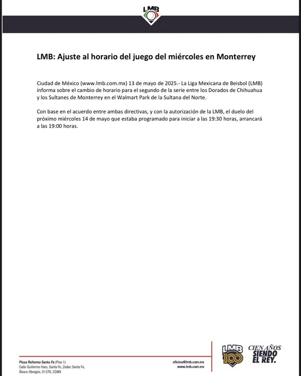 Comunicado: Cambia de horario el juego 2 frente a Dorados